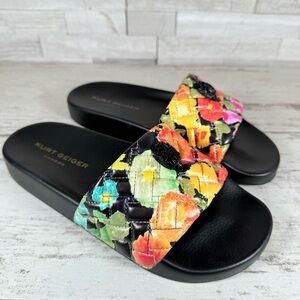 Kurt Geiger London MEENA QUILTED FLORAL EAGLE POOL SLIDES NEW Size 38.5